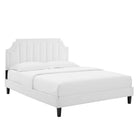 Modway Sienna Performance Velvet Queen Platform Bed with Black Wood Legs - White-Stain-Resistant Performance Velvet