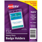 Avery Heavy-Duty Badge Holders - Portrait - 4" x 3" - 25 Holders-New secure design keeps badges from falling out