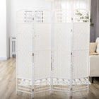 HOMCOM 4 Panel Wave Fiber Freestanding Room Divider for Home Office - White-The solid wood frame ensures durability
