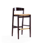 Manhattan Comfort - Klismos tabouret de bar moderne du milieu du siècle de 20" en similicuir camel et noyer foncé, lot de 3-Revêtement en similicuir avec rembourrage en mousse