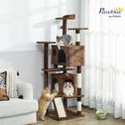 PawHut 63" H Cat Tree with Two Cat Condos - Light Brown-Includes scratching posts and ramp for natural clawing instincts 