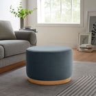 Modway Tilden Large 23" Round Performance Velvet Upholstered Ottoman - Cadet Blue/Natural-Dense Foam Padding
