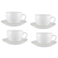 Maxwell & Williams White and Gold Teacup and Saucers - 260 ml - 4 Pack-Handwashing Recommended