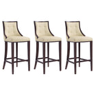 Manhattan Comfort - Tabouret de bar Fifth Avenue 19" traditionnel rembourré en similicuir - crème et noyer - lot de 3-Tabouret de bar traditionnel avec dossier parfait pour une utilisation au bar et dans la cuisine. Ensemble de 3