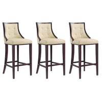 Manhattan Comfort - Tabouret de bar Fifth Avenue 19" traditionnel rembourré en similicuir - crème et noyer - lot de 3-Tabouret de bar traditionnel avec dossier parfait pour une utilisation au bar et dans la cuisine. Ensemble de 3