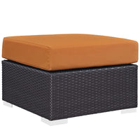 Modway Convene Outdoor Patio Fabric Square Ottoman - Espresso/Orange-Synthetic Rattan Weave