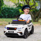 Qaba 12V Electric Police Car for Kids with Remote Control - White-Features music, horn, siren, and lights for interactive fun 