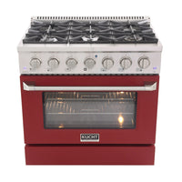 Kucht 36" KDF Series Pro Style Natural Gas Dual Fuel Range - Stainless Steel/Red-Cook and bake like a pro with the extra-large convection oven with 5.2 cu. ft. of capacity, 5-rack configuration and extra-large oven window
