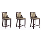 Manhattan Comfort Emperor 19" Traditional Faux Leather Upholstered Bar Stool - Bronze and Walnut - 3 Pack-Traditional Barstool with Backseat Perfect for Bar and Kitchen Use. Set of 3