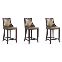 Manhattan Comfort Emperor 19" Traditional Faux Leather Upholstered Bar Stool - Bronze and Walnut - 3 Pack-Traditional Barstool with Backseat Perfect for Bar and Kitchen Use. Set of 3