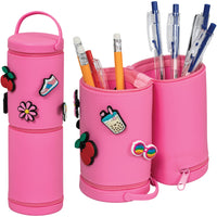 Merangue - Trousse en silicone avec 6 breloques - Rose-Trousse roulée avec trois fermetures éclair et compartiment caché