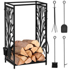 HOMCOM Firewood Rack Outdoor Log Holder - Black-Keeps wood clean, dry, off the ground, and mess-free
