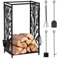 HOMCOM Firewood Rack Outdoor Log Holder - Black-Keeps wood clean, dry, off the ground, and mess-free