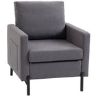 HOMCOM - Fauteuil d’appoint moderne avec pieds en métal et coussin épais pour chambre - gris foncé-Le tissu respirant aspect lin résiste aux plis et à la déformation 
