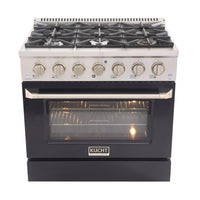 Kucht 36" KDF Series Pro Style Natural Gas Dual Fuel Range - Stainless Steel/Black-Cook and bake like a pro with the extra-large convection oven with 5.2 cu. ft. of capacity, 5-rack configuration and extra-large oven window