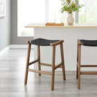 Modway - Saoirse Tabouret de comptoir en corde tissée en bois - Noir noyer - Ensemble de 2-Protège-pieds pour la protection du sol