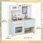 Qaba Kids Kitchen Playset with Stove Microwave Oven Turning Knobs - Blue-Five-piece stainless steel set enhances cooking simulation 