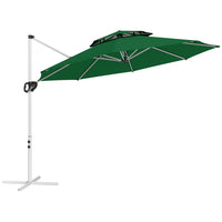 Outsunny - Parasol de patio déporté 10 pi avec rotation à 360°, hauteur réglable, base en croix, manivelle et inclinaison, vert foncé-Parasol déporté de 9,8' (3 m) offrant une ombre généreuse pour une détente optimale  