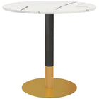 HOMCOM Round Dining Table with Faux Marble Top for Kitchen - White-Contemporary design featuring a faux-marble top and gold-finished base