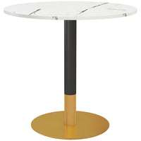 HOMCOM Round Dining Table with Faux Marble Top for Kitchen - White-Contemporary design featuring a faux-marble top and gold-finished base