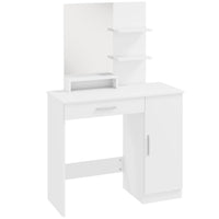 HOMCOM Vanity Desk with Mirror and Shelves - 35.4" L x 15" W x 54.3" H - White-A clear mirror makes your makeup more convenient 
