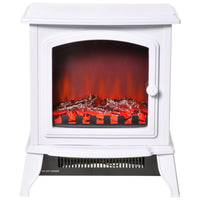 HOMCOM 750/1500W Electric Fireplace Heater - White-Freestanding electric fireplace with transparent tempered glass front for better viewing 
