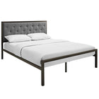 Modway Mia Fabric Queen Bed - Brown Grey-Tufted button fabric headboard