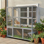 PawHut Catio Outdoor Cat Enclosure - 77" H - Wooden with Roof-Tall two-level design with platforms and post promotes active, healthy play

