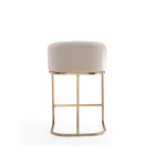 Manhattan Comfort - Louvre tabouret de comptoir moderne du milieu du siècle de 20" en similicuir crème et or titane - lot de 3-Hauteur du siège : 26 po