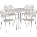 Table de jardin carrée de 28 po en acier gris pâle et 4 chaises au dossier rond, intérieur/extérieur [CO-28SQ-03CHR4-SIL-GG]-L’ensemble comprend une table et 4 chaises