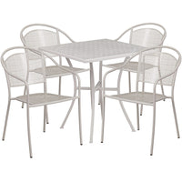 Table de jardin carrée de 28 po en acier gris pâle et 4 chaises au dossier rond, intérieur/extérieur [CO-28SQ-03CHR4-SIL-GG]-L’ensemble comprend une table et 4 chaises