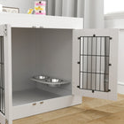 PawHut 31.5" W Dog Crate Furniture with 360° Rotatable Removable Dog Bowls - White-Accommodates medium dogs up to 44 lbs. (20 kg) and 19.7" (50 cm) long 