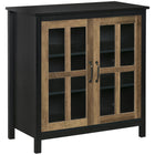HOMCOM 31.5" L Kitchen Sideboard - Black-Tempered glass brings elegance and romance to the interior design of your home