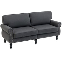 HOMCOM Mid Back Loveseat with Wood Legs - Dark Grey-Traditional style double sofa features nail head accents, turned legs, and scrolled arms   