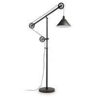 Hudson&Canal - Lampadaire à poulie Descartes avec abat-jour en métal - Bronze noirci/Bronze noirci-Design moderne du milieu du siècle pour votre salon, votre bureau, votre chambre ou votre coin lecture