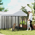 PawHut Outdoor Welded Wire Dog Kennel and Dog Run with Cover and Adjustable Bowls - 6' x 6' x 6' - Silver-Reversible stable canopy top offers rain and sun protection 
