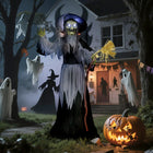 Outsunny 6' Animatronic Witch Halloween Decoration-Sound-activated rotating head with bendable arms for interactive thrills 