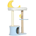 PawHut - Arbre à chat d’intérieur avec perchoir étoile en peluche teddy bleu 41 po-Conçu avec des formes de lune et d’étoile pour un aspect adorable 