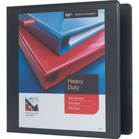 Staples Heavy-Duty View Binder with D-Rings - 2" - Black-One-Touch Rings open and close with ease