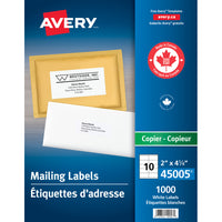 Avery Address Labels for Copiers - White - 4-1/4" x 2"- 1000 Pack-Permanent