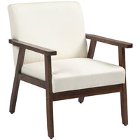 HOMCOM Modern Accent Chair with Cushioned Seat - Wood Legs for Bedroom - Cream White-Breathable linen-feel fabric resists wrinkles and deformation 

