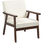 HOMCOM - Fauteuil d’appoint moderne avec assise rembourrée - pieds en bois pour chambre à coucher - blanc crème-Le tissu respirant effet lin résiste aux plis et à la déformation 
