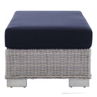 Modway Conway Sunbrella Outdoor Patio Wicker Rattan Ottoman - Light Grey/Navy-Powder-Coated Aluminum Frame