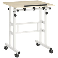 HOMCOM 23.6" Mobile Stand Up Desk - Natural Wood-Height adjusts from 27.8" to 47.2", promoting a healthier sit-stand work style