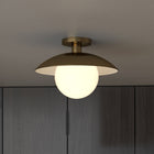 Hudson&Canal - Plafonnier semi-encastré Alvia de 14,5 po de large avec abat-jour en métal et verre - Laiton/blanc-Matériel de montage inclus