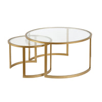 Hudson&Canal - Table basse ronde gigogne Mitera - Laiton-Une finition en laiton fabriquée à la main est appliquée sur le cadre en acier