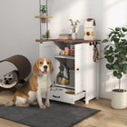 PawHut Dog Feeding Station with Storage, Adjustable Panel and Hooks - White-Storage compartment with a 3-level adjustable panel customizes space for pet supplies 