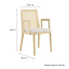 Modway Monarch Wood and Rattan Dining Armchair - Antique White/Natural/Heathered Weave Ivory-Dense Foam Padding