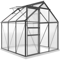 Outsunny 6' x 6' x 6.5' Polycarbonate Greenhouse - Grey- Spacious 6' x 6' x 6.5' greenhouse for growing flowers, vegetables, and fruits
 