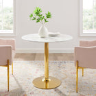 Modway Verne 35" Artificial Marble Dining Table - Gold White-Artificial Marble Tabletop
